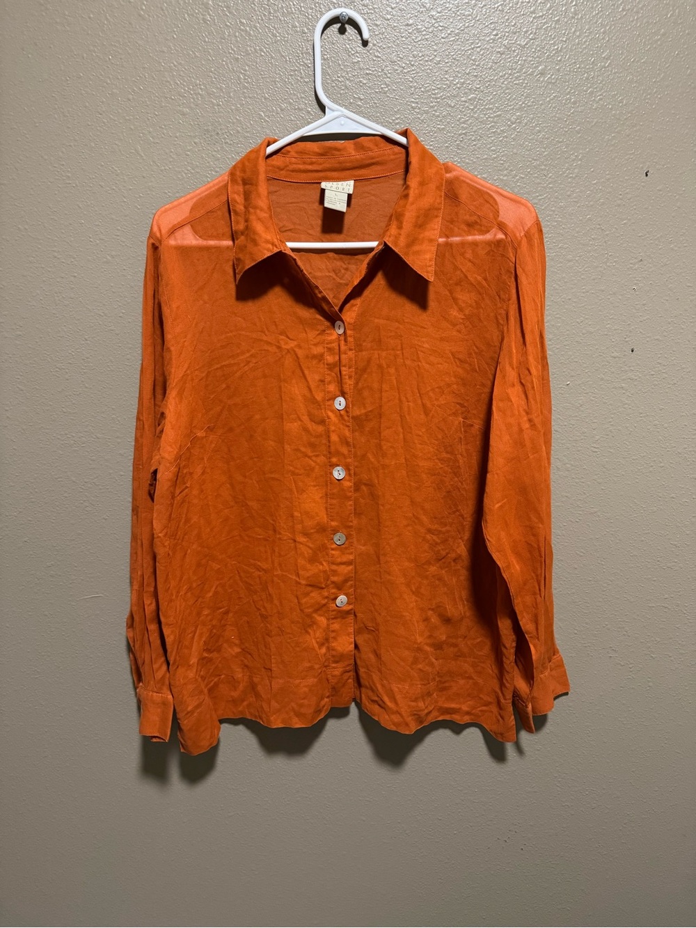 Sigrid Olsen Orange Long-Sleeve Button-Down Shirt